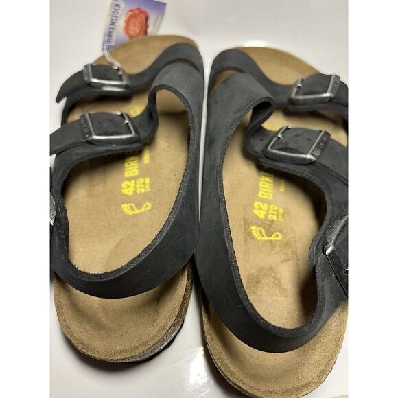 VINTAGE ORIGINAL FOOTBED Birkenstock Milano BLACK OILED LEATHER Sandals SZ 42 - Picture 13 of 16